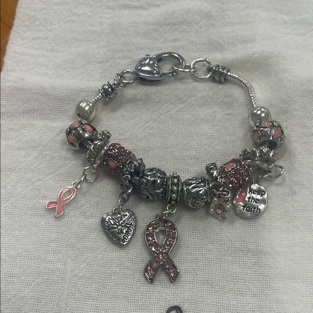 Silver and Pink Charm Bracelet